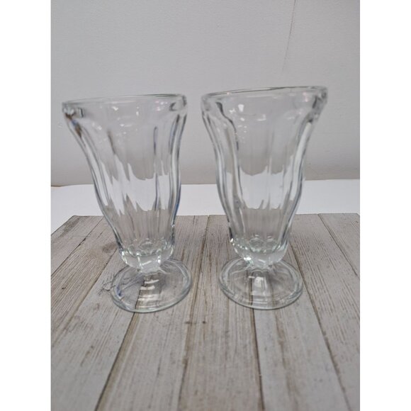 Set of 2 Glass Clear Fountainware Sundae Soda Footed Tumbler Unmarked - Picture 2 of 5